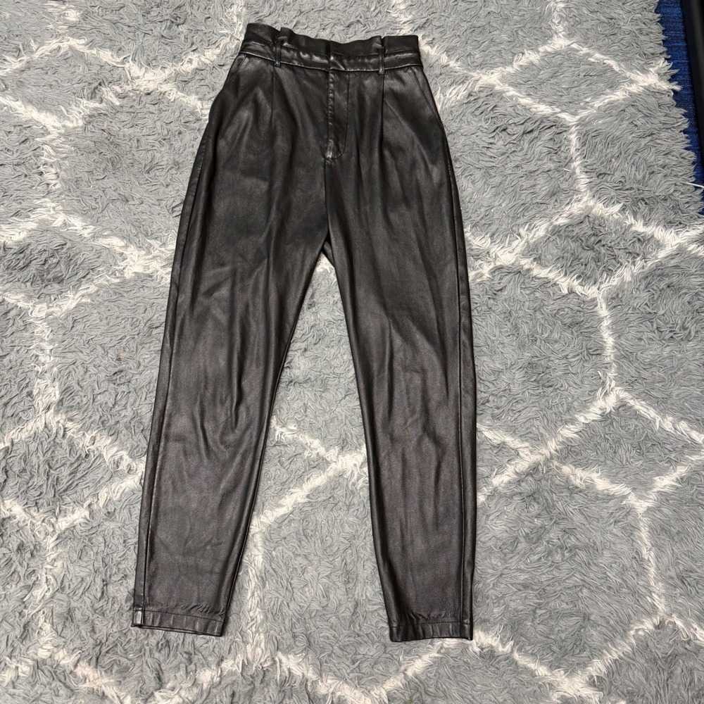 BB Dakota Steve Madden Womens Black Faux Leather Paperbag Pleated Pants Small‎